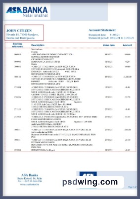 Bosnia and Herzegovina ASA Banka Bank Statement